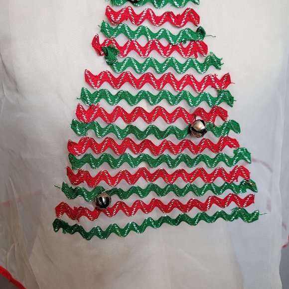 Christmas Smock Sheer Fabric Christmas Tree Handmade Vintage Retro 1960s - Picture 3 of 8